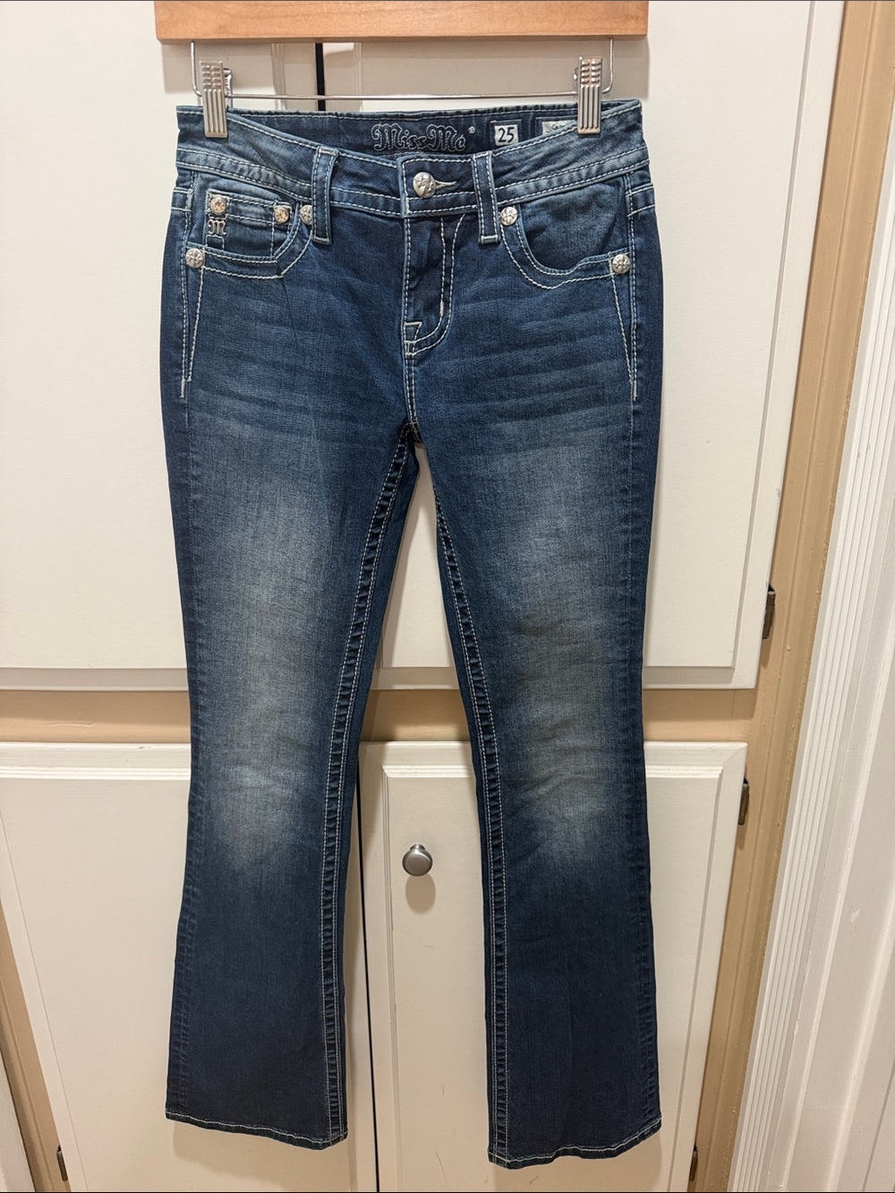 Miss Me Medium Blue Chloe Bootcut Jeans with Whiskered Fade